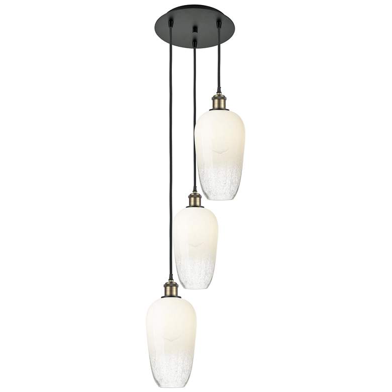 Image 1 Ballston Brookhaven Flute 14"W 3-Lt Black Brass Cord Pendant w/ Opal Shade