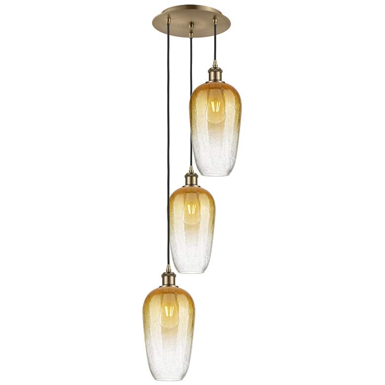 Image 1 Ballston Brookhaven Flute 14"W 3-Lt Brass Cord Pendant w/ Amber Shade