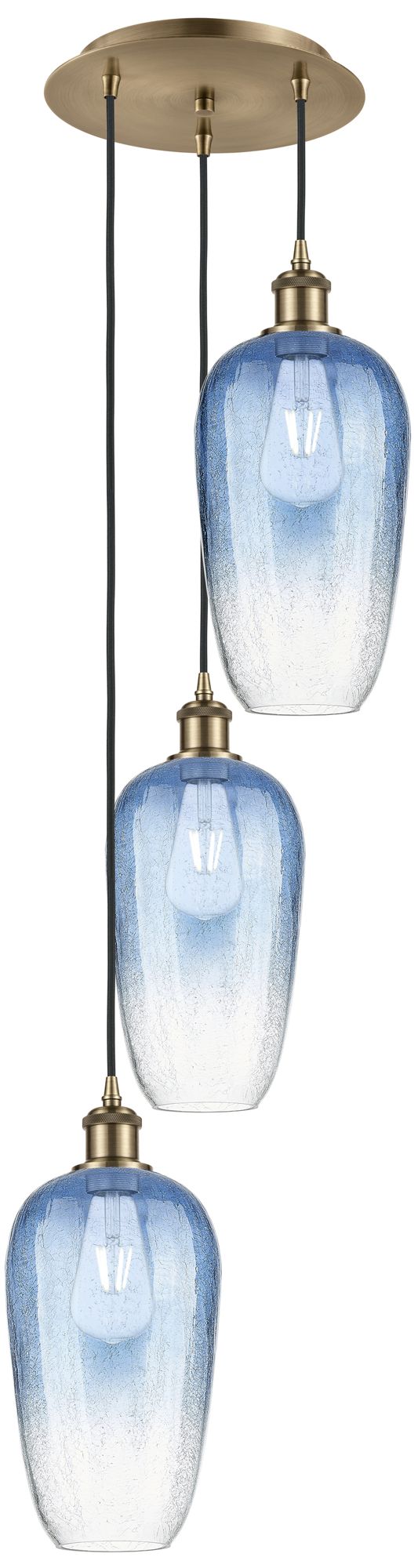 Ballston Brookhaven Flute 14"W 3-Lt Brass Cord Pendant w/ Sapphire Shade