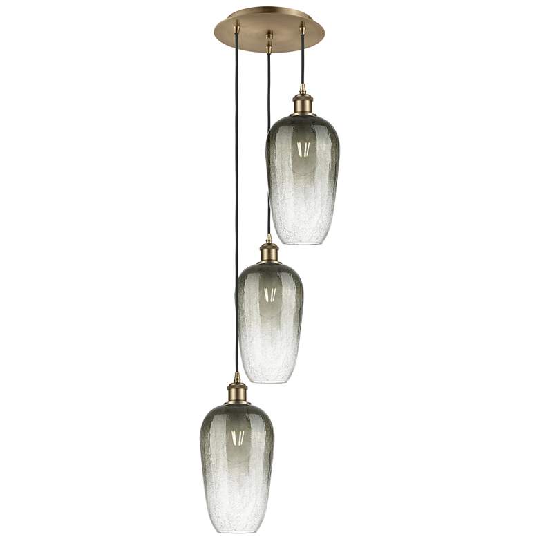 Image 1 Ballston Brookhaven Flute 14"W 3-Lt Brass Cord Pendant w/ Slate Shade