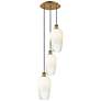 1_Ballston Brookhaven Flute 14"W 3-Lt Brush Brass Cord Pendant w/ Opal Shade