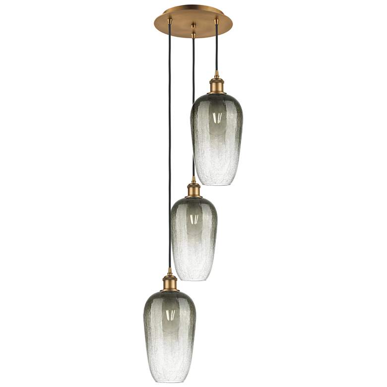 Image 1 Ballston Brookhaven Flute 14"W 3-Lt Brush Brass Cord Pendant w/ Slate Shade