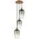 Ballston Brookhaven Flute 14"W 3-Lt Brush Brass Cord Pendant w/ Slate Shade