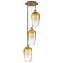 1_Ballston Brookhaven Flute 14"W 3-Lt Copper Cord Pendant w/ Amber Shade