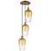 Ballston Brookhaven Flute 14"W 3-Lt Copper Cord Pendant w/ Amber Shade