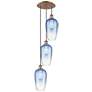 1_Ballston Brookhaven Flute 14"W 3-Lt Copper Cord Pendant w/ Sapphire Shade