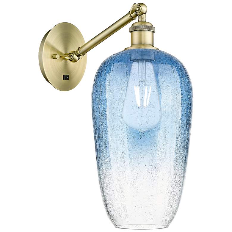 Image 1 Ballston Brookhaven Flute 15"H Brass Swivel Sconce With Sapphire Shade