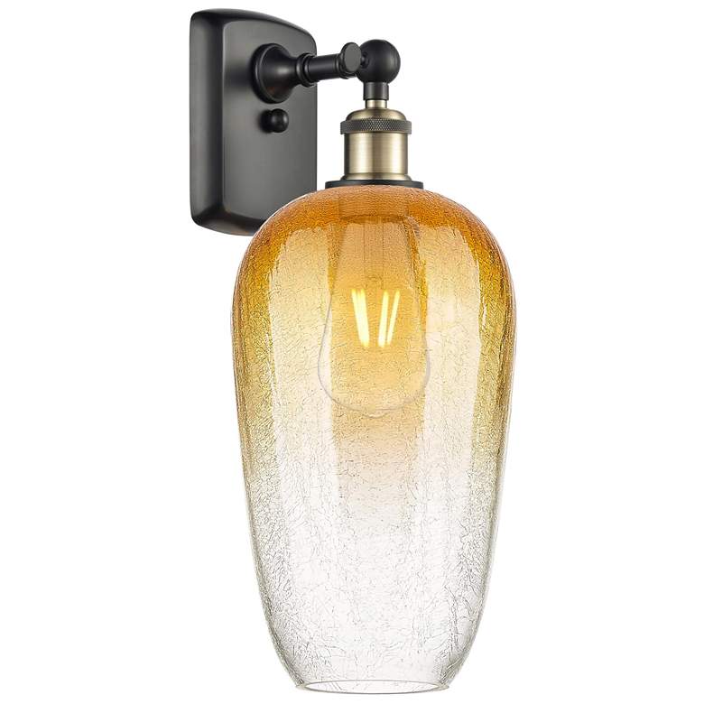 Image 1 Ballston Brookhaven Flute 16"H Black And Brass Sconce With Amber Shade