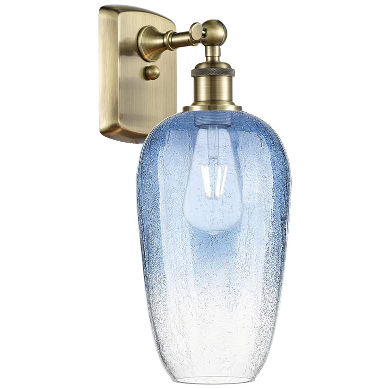Image 1 Ballston Brookhaven Flute 16"H Brass Sconce With Sapphire Blue Shade