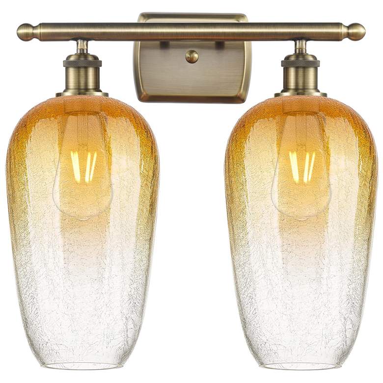 Image 1 Ballston Brookhaven Flute 17"W 2 Light Brass Bath Light w/ Amber Shade