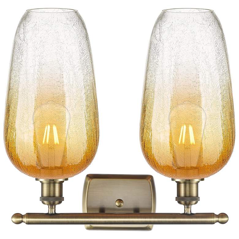 Image 2 Ballston Brookhaven Flute 17"W 2 Light Brass Bath Light w/ Amber Shade more views