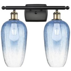 Ballston Brookhaven Flute 17"W 2-Lt Black Brass Vanity w/ Sapphire Shade