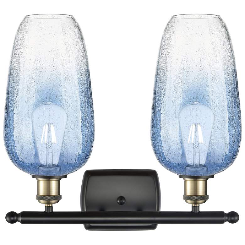 Image 2 Ballston Brookhaven Flute 17"W 2-Lt Black Brass Vanity w/ Sapphire Shade more views