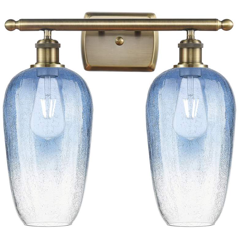 Image 1 Ballston Brookhaven Flute 17"W 2-Lt Brass Bath Light w/ Sapphire Shade