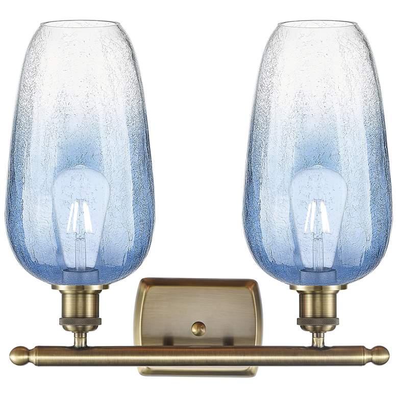 Image 2 Ballston Brookhaven Flute 17"W 2-Lt Brass Bath Light w/ Sapphire Shade more views