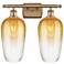 Ballston Brookhaven Flute 17"W 2-Lt Brushed Brass Vanity w/ Amber Shade