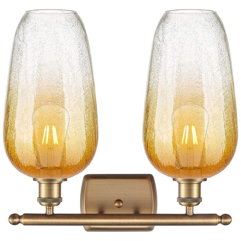 Image 2 Ballston Brookhaven Flute 17"W 2-Lt Brushed Brass Vanity w/ Amber Shade more views