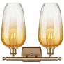 2_Ballston Brookhaven Flute 17"W 2-Lt Brushed Brass Vanity w/ Amber Shade more views
