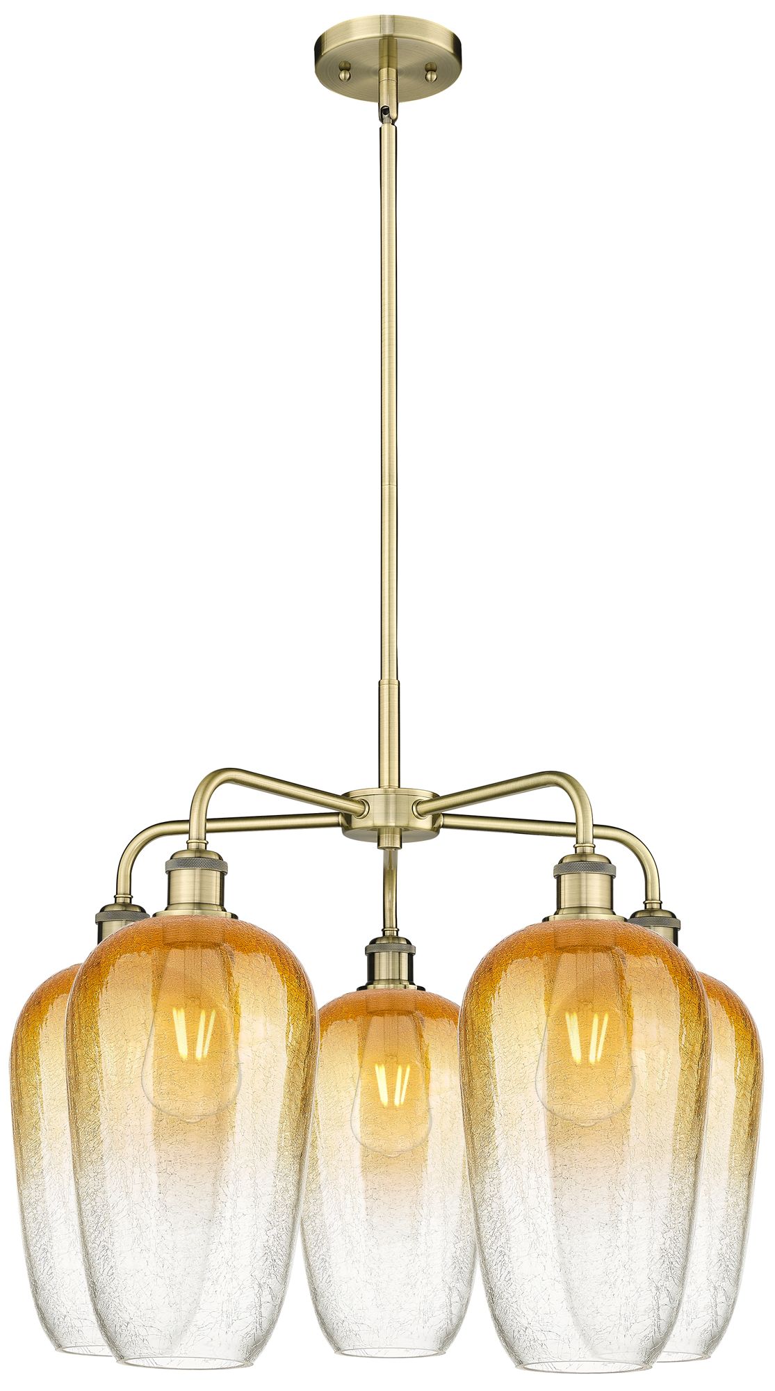 Ballston Brookhaven Flute 26"W 5 Light Brass Stem Chandelier w/ Amber Shade