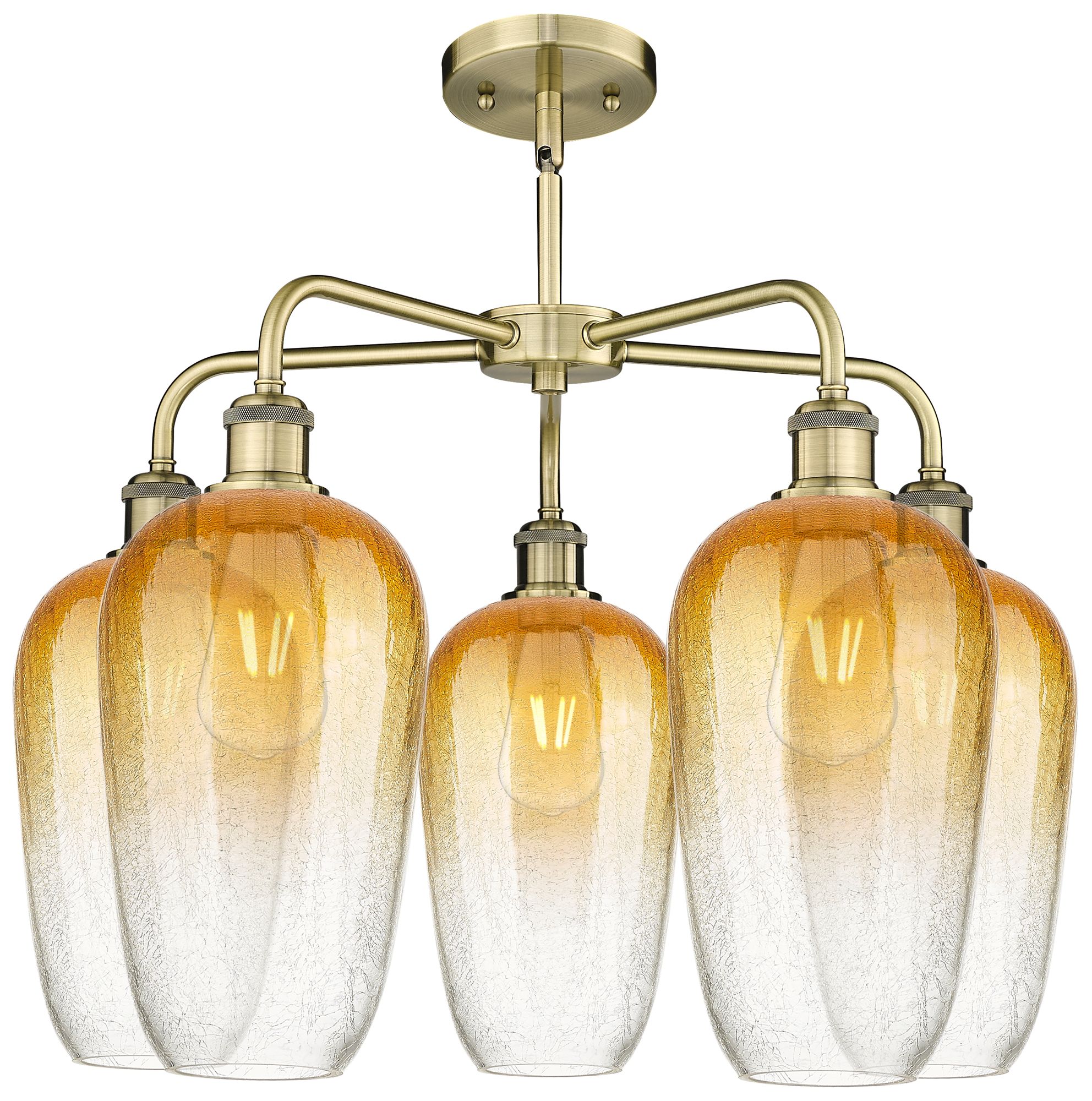 Image 2 Ballston Brookhaven Flute 26"W 5 Light Brass Stem Chandelier w/ Amber Shade more views