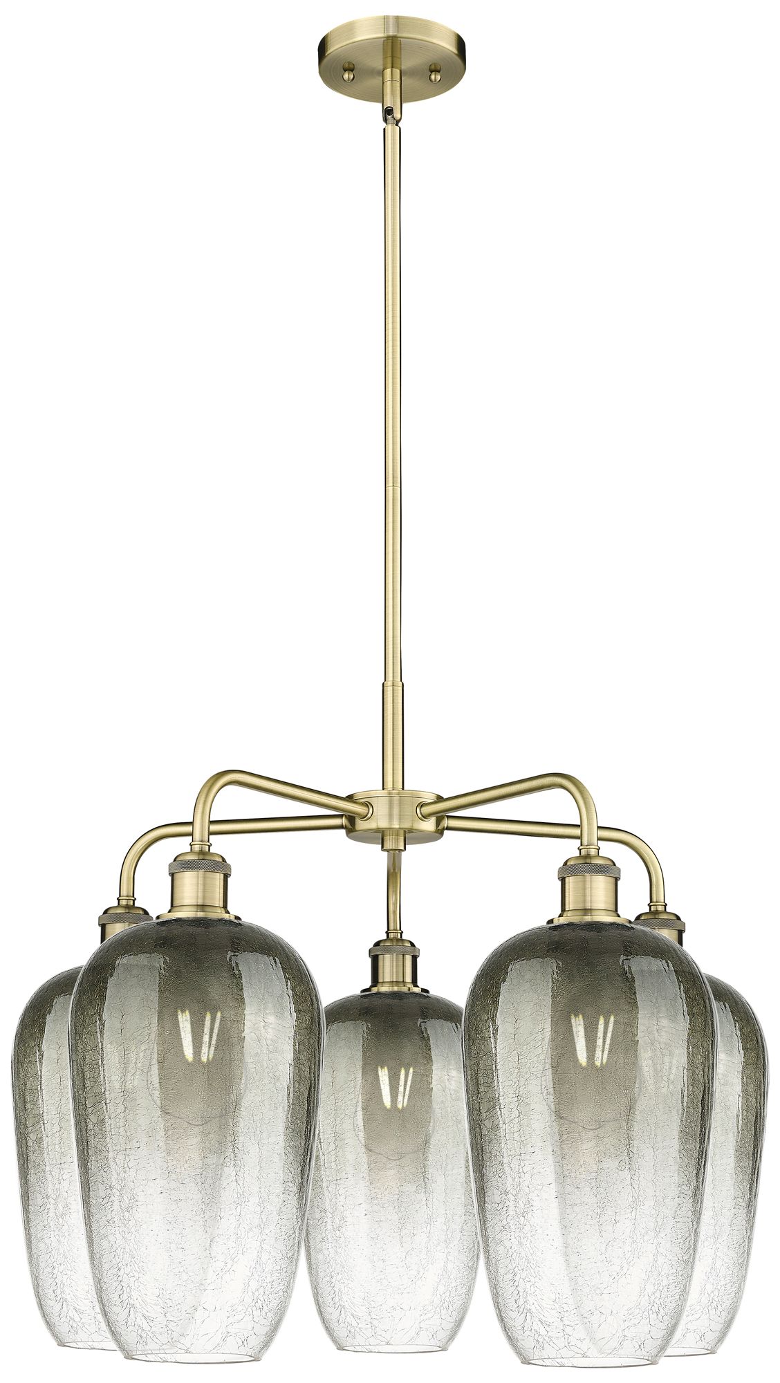 Ballston Brookhaven Flute 26"W 5 Light Brass Stem Chandelier w/ Slate Shade