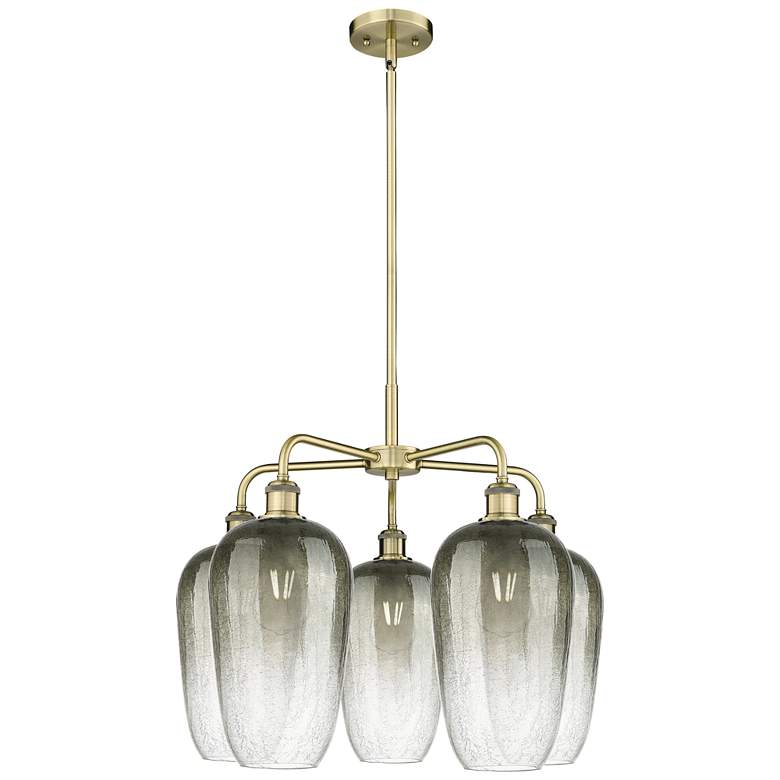 Image 1 Ballston Brookhaven Flute 26"W 5 Light Brass Stem Chandelier w/ Slate Shade