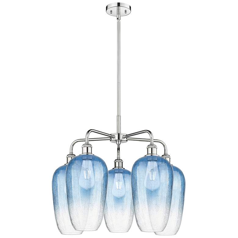 Image 1 Ballston Brookhaven Flute 26"W 5 Light Chrome Stem Chandelier w/ Blue Shade