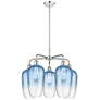 1_Ballston Brookhaven Flute 26"W 5 Light Chrome Stem Chandelier w/ Blue Shade