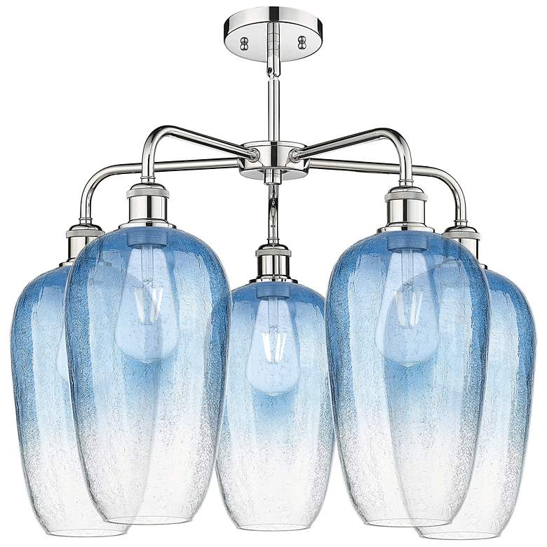 Image 2 Ballston Brookhaven Flute 26"W 5 Light Chrome Stem Chandelier w/ Blue Shade more views