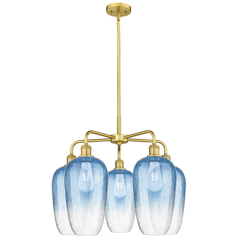 Image 1 Ballston Brookhaven Flute 26"W 5 Light Gold Stem Chandelier w/ Blue Shade