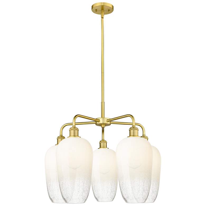 Image 1 Ballston Brookhaven Flute 26"W 5 Light Gold Stem Chandelier w/ Opal Shade