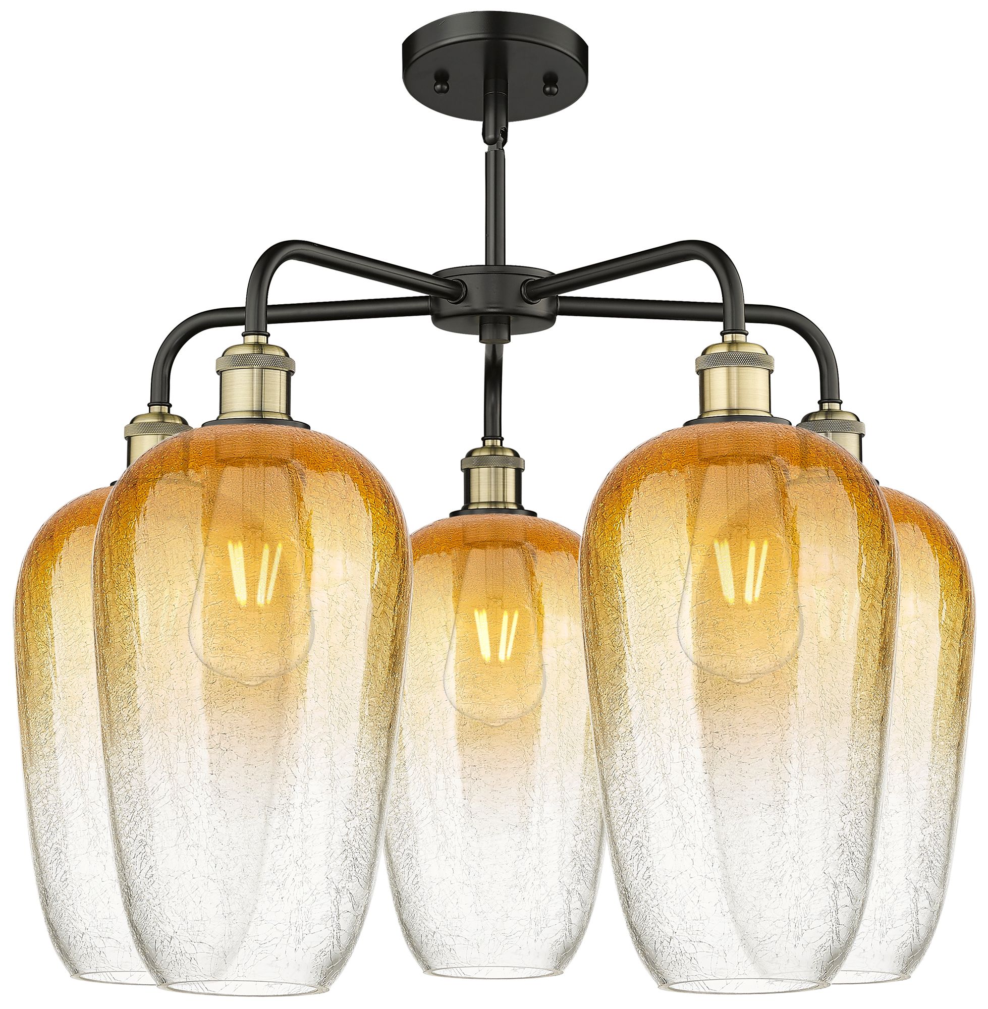 Image 2 Ballston Brookhaven Flute 26"W 5-Lt Black Brass Chandelier w/ Amber Shade more views