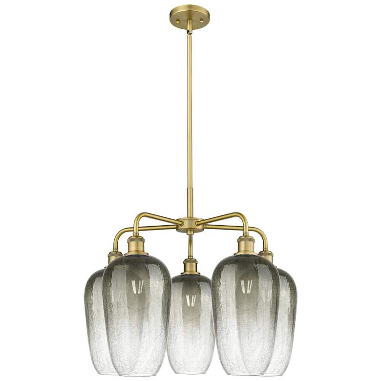 Image 1 Ballston Brookhaven Flute 26"W 5-Lt Brush Brass Chandelier w/ Slate Shade