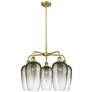 1_Ballston Brookhaven Flute 26"W 5-Lt Brush Brass Chandelier w/ Slate Shade