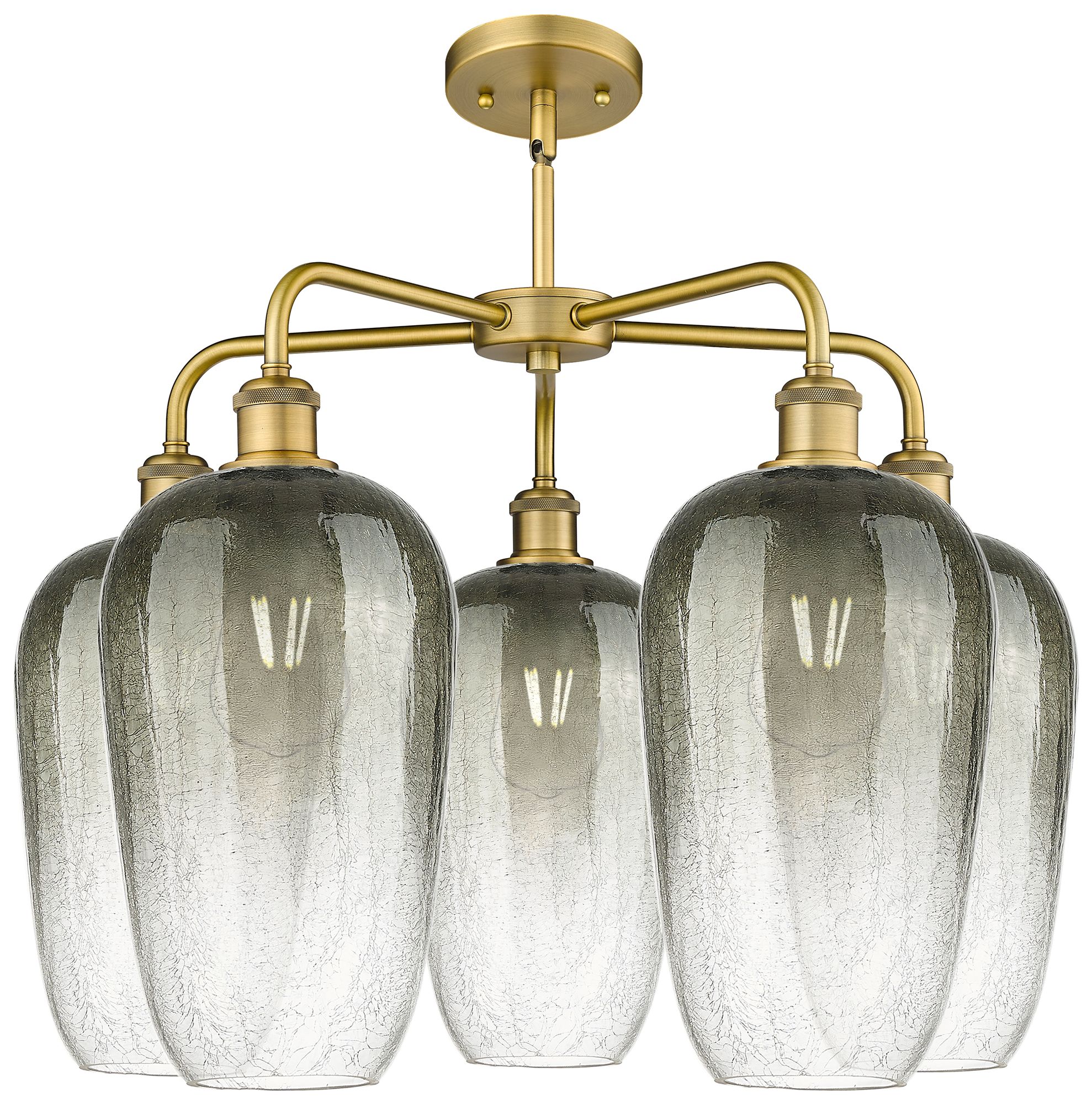 Image 2 Ballston Brookhaven Flute 26"W 5-Lt Brush Brass Chandelier w/ Slate Shade more views