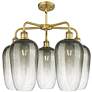2_Ballston Brookhaven Flute 26"W 5-Lt Brush Brass Chandelier w/ Slate Shade more views