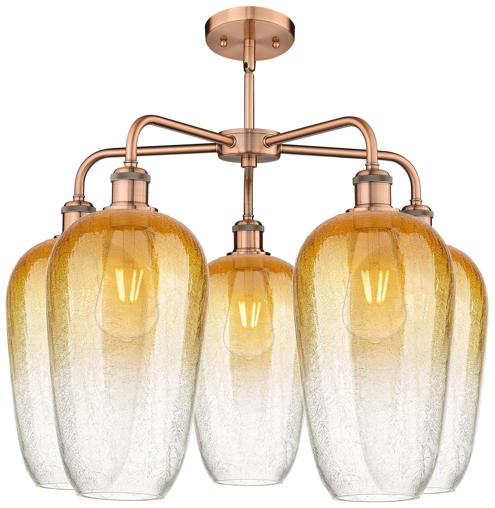 Image 2 Ballston Brookhaven Flute 26"W 5-Lt Copper Stem Chandelier w/ Amber Shade more views