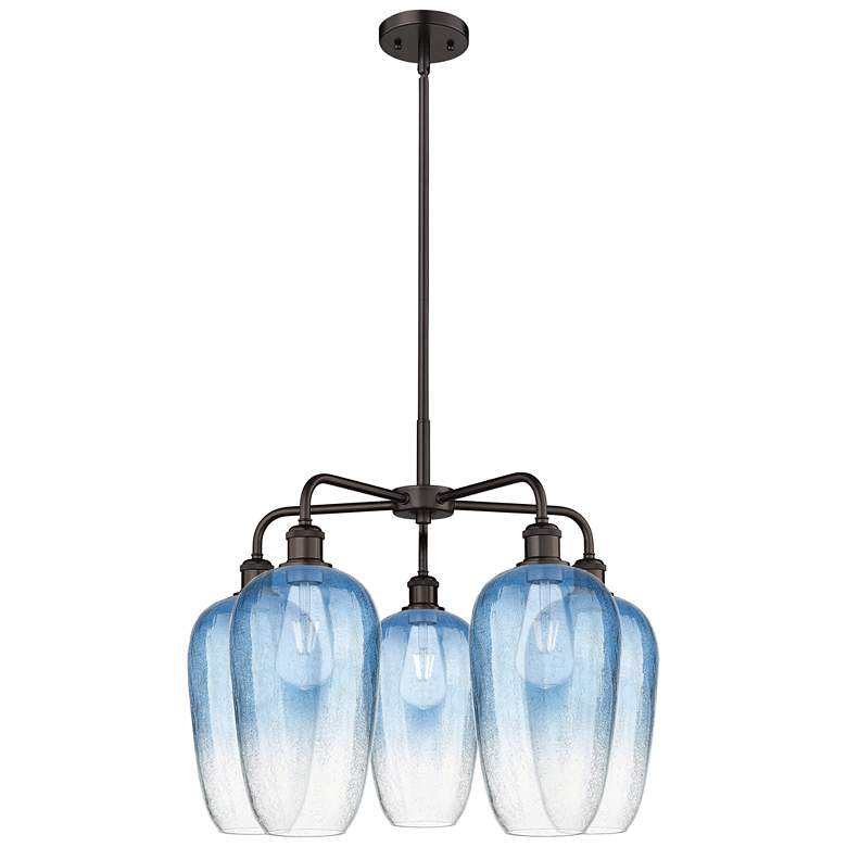 Image 1 Ballston Brookhaven Flute 26"W 5-Lt Oil Bronze Chandelier w/ Blue Shade