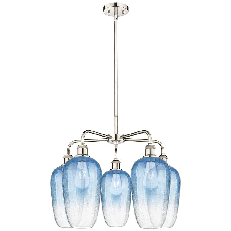 Image 1 Ballston Brookhaven Flute 26"W 5-Lt Polish Nickel Chandelier w/ Blue Shade