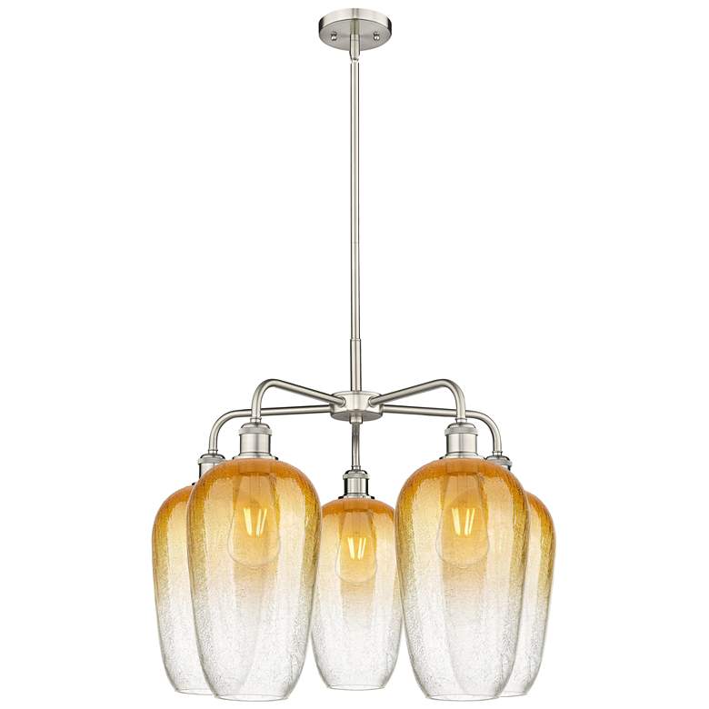 Image 1 Ballston Brookhaven Flute 26"W 5-Lt Satin Nickel Chandelier w/ Amber Shade