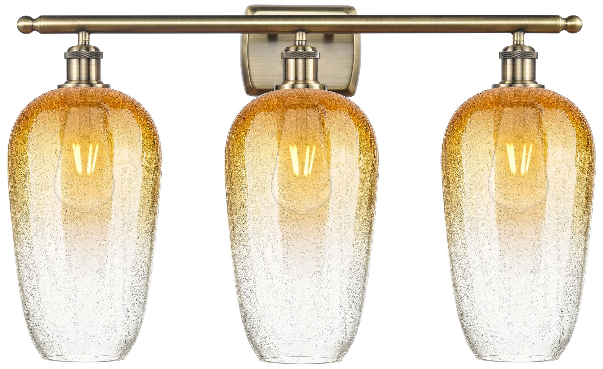 Ballston Brookhaven Flute 27"W 3 Light Brass Bath Light w/ Amber Shade