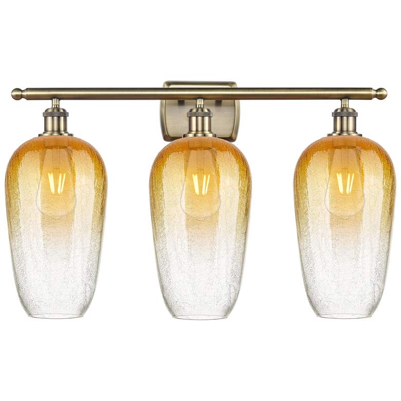 Image 1 Ballston Brookhaven Flute 27"W 3 Light Brass Bath Light w/ Amber Shade