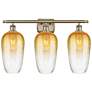 1_Ballston Brookhaven Flute 27"W 3 Light Brass Bath Light w/ Amber Shade