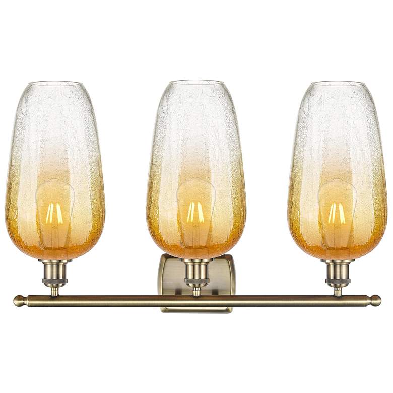 Image 2 Ballston Brookhaven Flute 27"W 3 Light Brass Bath Light w/ Amber Shade more views
