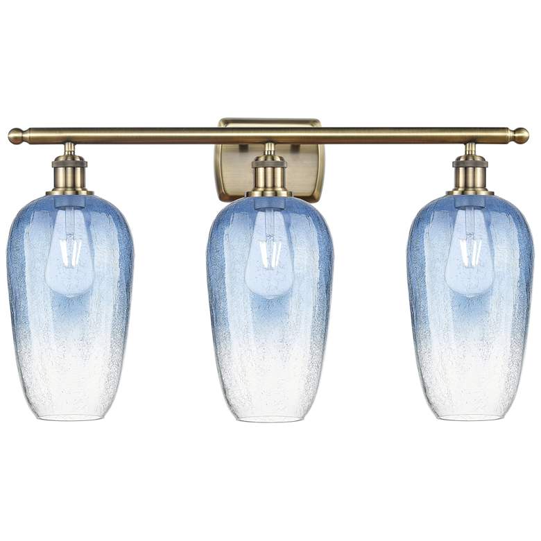 Image 1 Ballston Brookhaven Flute 27"W 3-Lt Brass Bath Light w/ Sapphire Shade
