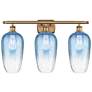 Ballston Brookhaven Flute 27"W 3-Lt Brushed Brass Vanity w/ Sapphire Shade