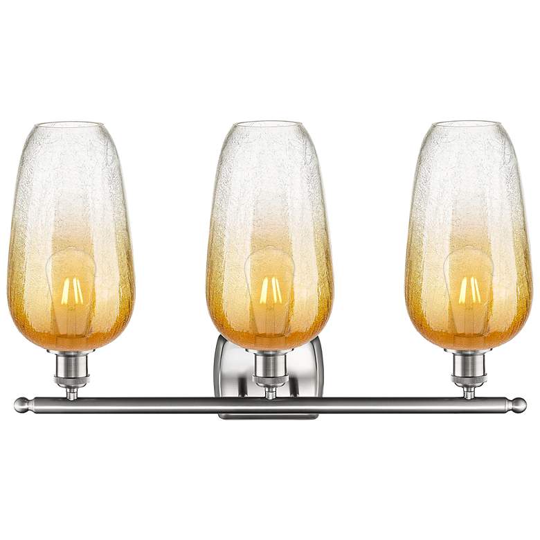 Image 2 Ballston Brookhaven Flute 27"W 3-Lt Nickel Bath Light w/ Amber Shade more views