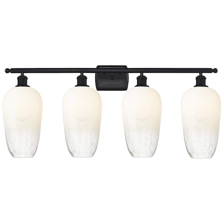 Image 1 Ballston Brookhaven Flute 37"W 4 Light Black Bath Light w/ Opal Shade
