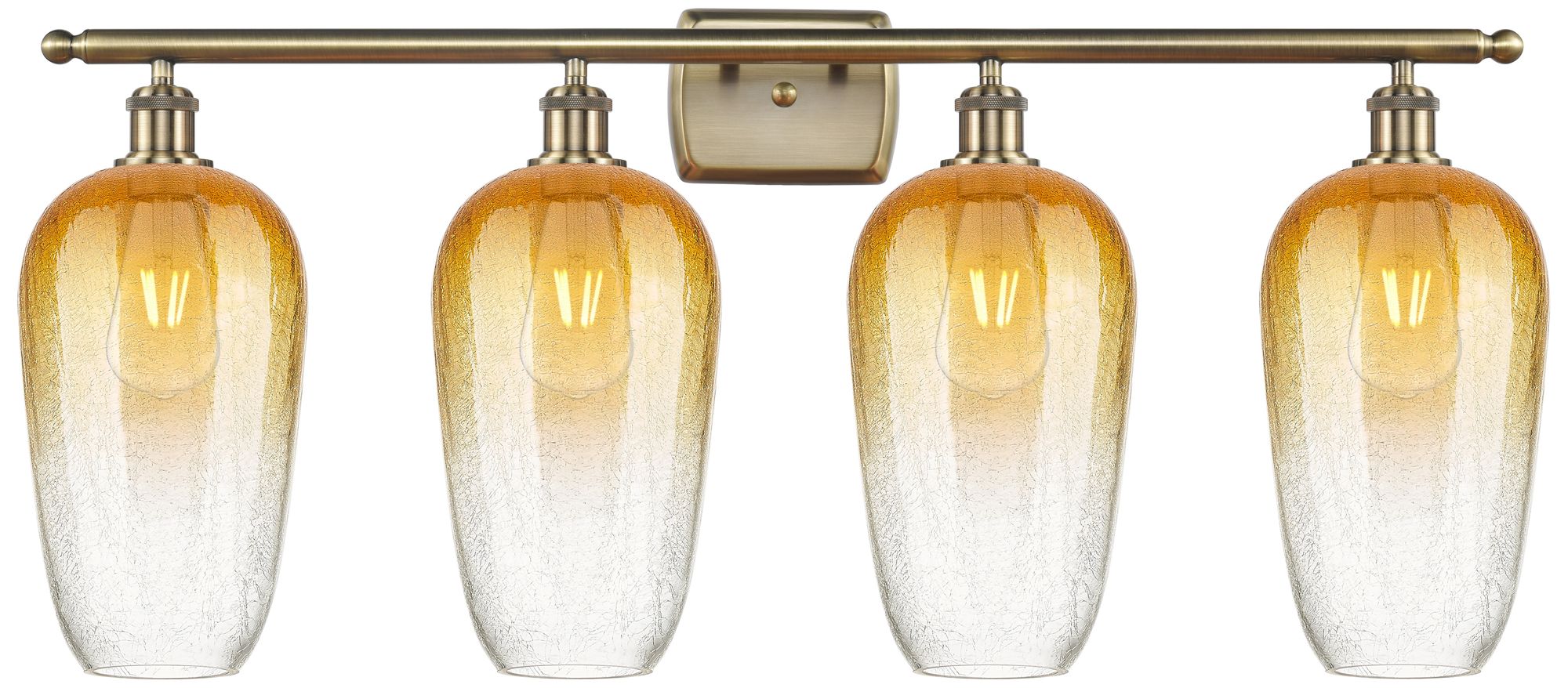 Ballston Brookhaven Flute 37"W 4 Light Brass Bath Light w/ Amber Shade