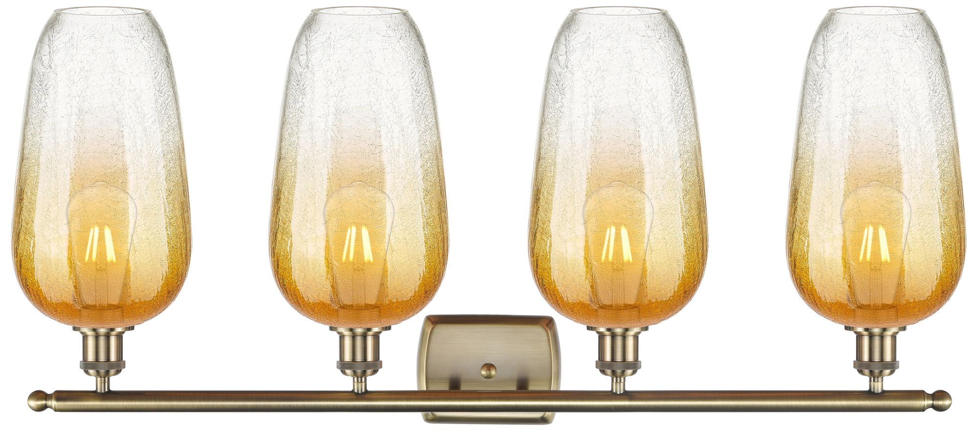 Image 2 Ballston Brookhaven Flute 37"W 4 Light Brass Bath Light w/ Amber Shade more views